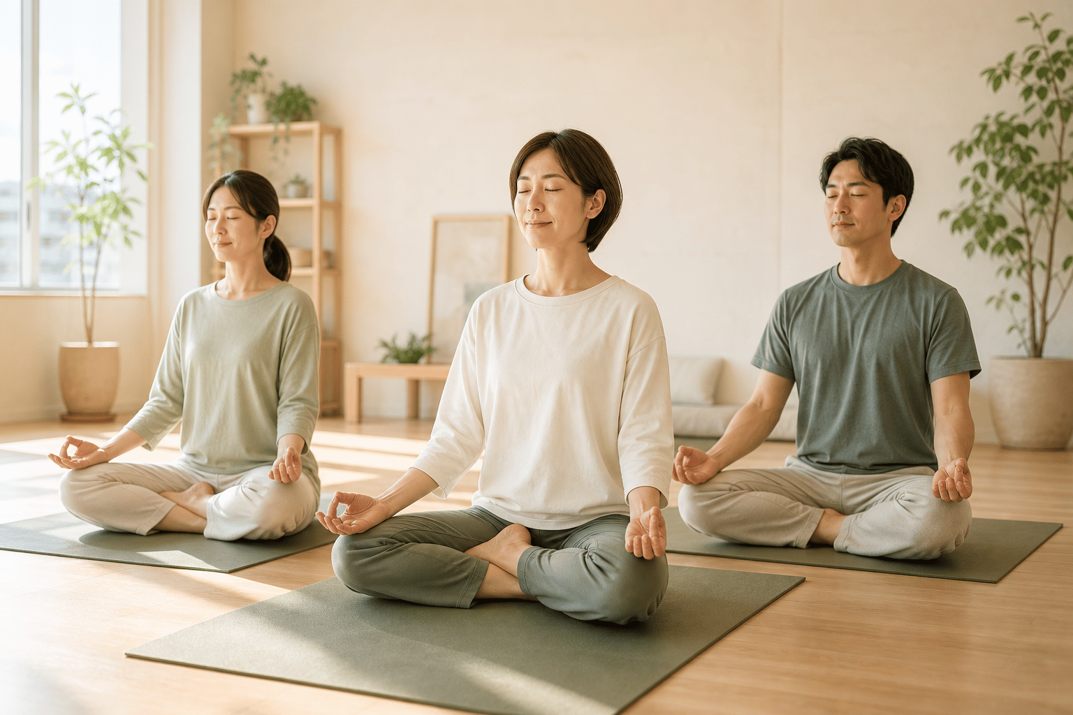 体操・呼吸・瞑想を行うレッスンイメージ
